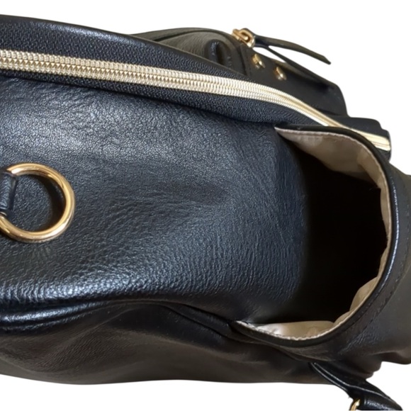 ITZY RITZY Mini Vegan Leather Diaper Bag Backpack in Classic Black - Picture 5 of 9